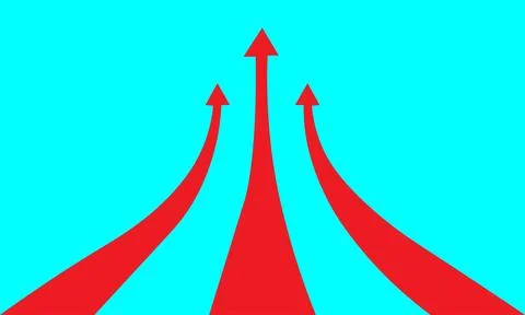 Three Red Arrows Rising Upward on Turquoise Background Stock Illustration