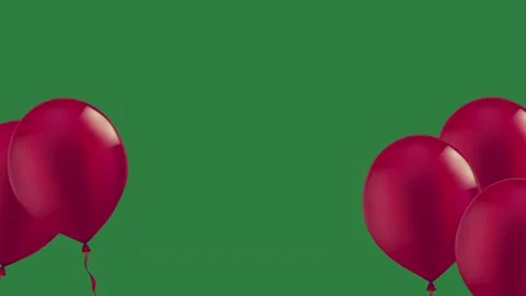 Three red balloons floating on a green screen and bunch of animated chromakey Vidéo 335122378