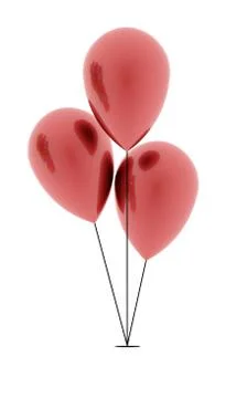 Three red balloons rendered isolated on white background Illustrazione stock