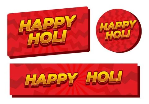 Three red banners with zigzag and radial pattern reading happy holi in bold.. Stock Illustration