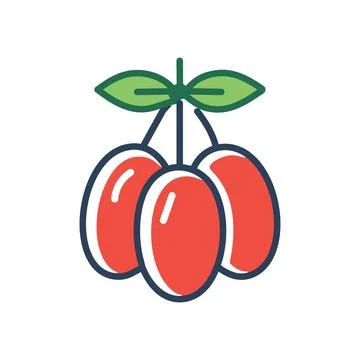 Three red berries. Three red berries with green leaves.  Represents unity, .. Stock Illustration