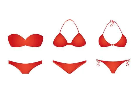 Three red bikinis isolated on white background Stock Illustration