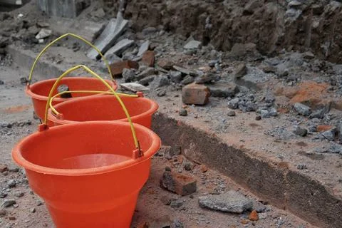 Three red buckets Stock Photos