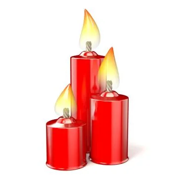 Three red candles. 3D Stock Illustration
