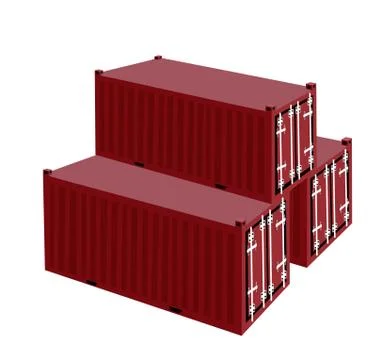 Three Red Cargo Container on White Background Stock Illustration