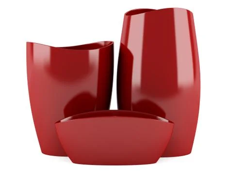 Three red ceramic vases isolated on white background Illustrazione stock