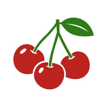 Three red cherries with green leaf. Flat vector fruit illustration for summer Illustrazione stock
