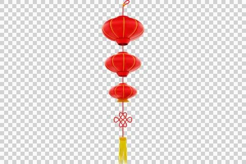 Three red chinese lanterns hanging vertically against white background Stock Illustration