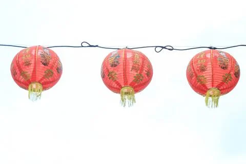 Three red Chinese lanterns Stock Photos
