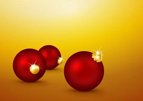 Three Red Christmas Balls lying on the Yellow Gold Background. Stock Illustration