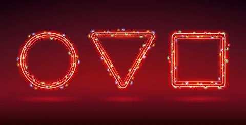 Three Red Christmas Neon Frames with Lights Stock Illustration