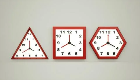 Three red clock rendered Stock Illustration