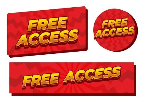 Three red comic style badges with bold yellow 3d text reading free access o.. Stock Illustration