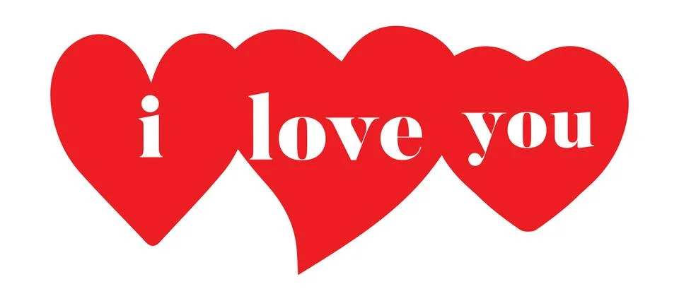 Three Red Connected Hearts With I Love You Text Graphic Ilustração Stock