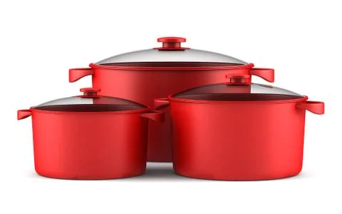 Three red cooking pans isolated on white background Stock Illustration
