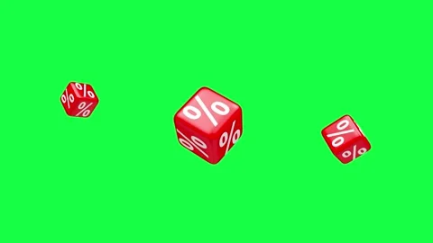 Three red cubes with percentages rotate on a green screen, 3D animation. Stock Footage 336567038