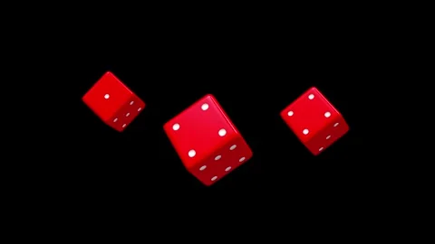 Three red dice spinning on black in 3D animation Stock Footage 338226862
