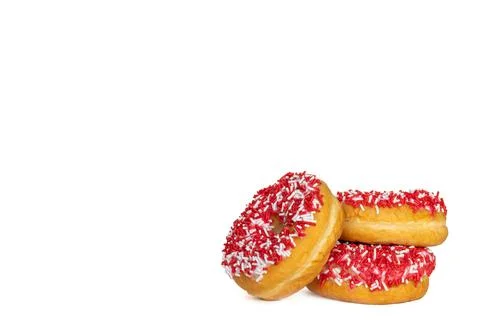 Three red donuts isolated on white background Stock Photos