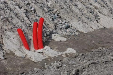 Three red drainage pipe Foto stock