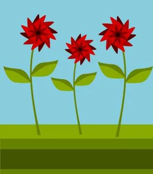 Three red flowers on the meadow Stock Illustration