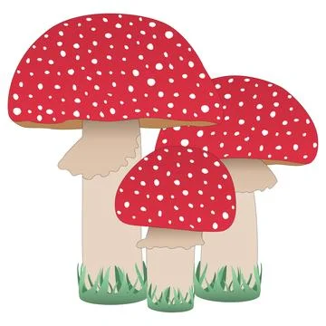 Three red fly agaric in the grass, elements, fall 스톡 일러스트