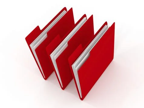 Three red folder on a white background, 3d rendering Stock Illustration