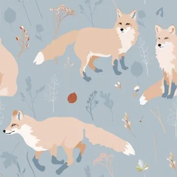 Three red foxes on a brown background seamless vector illustration. Picture w Stock Illustration