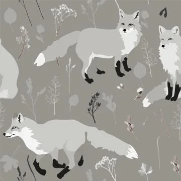 Three red foxes on a brown background seamless vector illustration. Picture w Stock Illustration