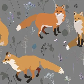 Three red foxes on a brown background seamless vector illustration. Picture w Stock Illustration