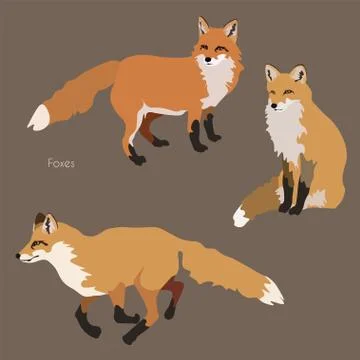 Three red foxes on a brown background seamless vector illustration. Picture w Stock Illustration