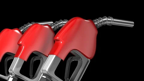 Three Red Gas Handle Nozzles Isolated Over Black - 3D Animation Stock Footage 104075476