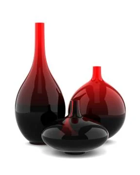 Three red glass vases isolated on white background Stock Illustration