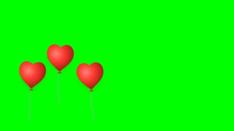 Three Red Heart Balloons Rising Copy Space on Green Screen 4K Stock Footage 339029480