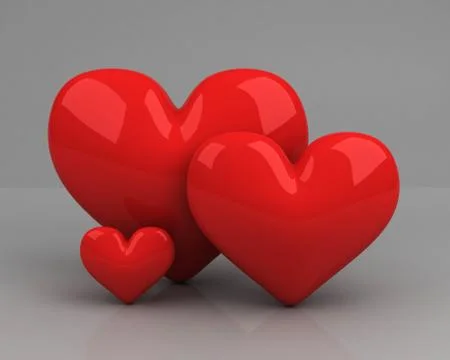Three red hearts over grey. symbol of a loving couple and their child Stock Illustration