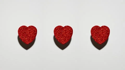 Three Red Hearts stopmotion animation for Valentine's day Greeting love video Stock Footage 229496633