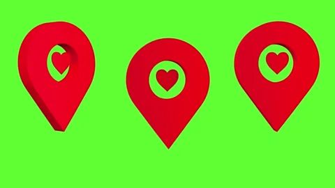 Three red location icon with heart, loop animation. Stock Footage 263825866