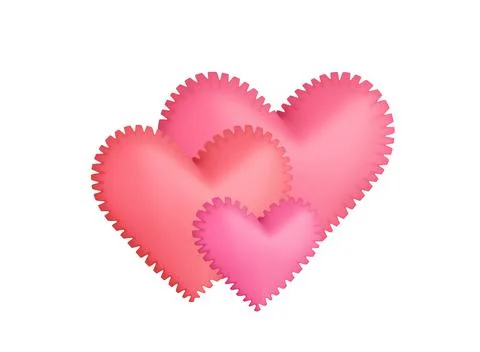 Three red matte soft hearts isolated on white. 3d illustration Stock Illustration