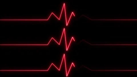 Three red neon electrocardiogram heartbeat lines stacked on dark animated b.. Stock Footage 337366262