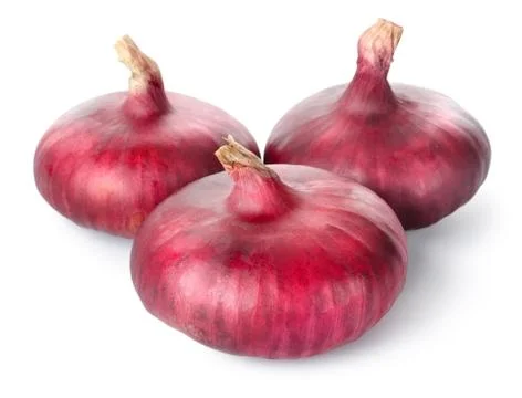 Three red onions Stock Photos