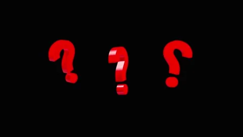 Three red question marks rotating on black, 3D rendering. Vidéo 334565174