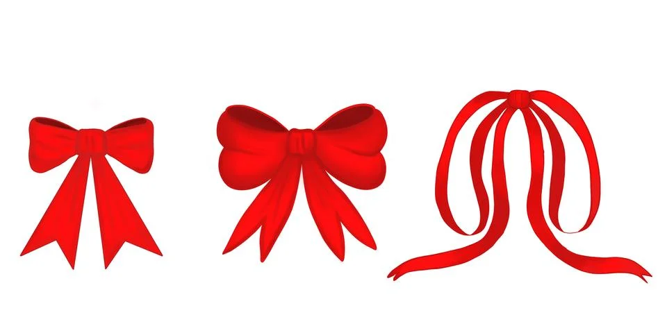 Three red ribbon bows in different styles on black background Stock Illustration