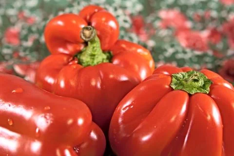 Three red sweet pepper Stock Photos