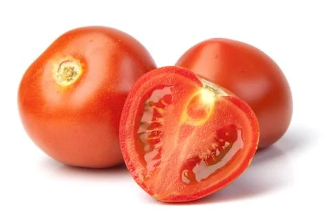 Three red tomato vegetable with cut Stock Photos