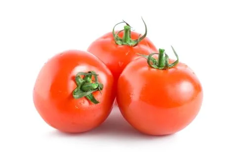 Three red tomatoes isolated Stock Photos