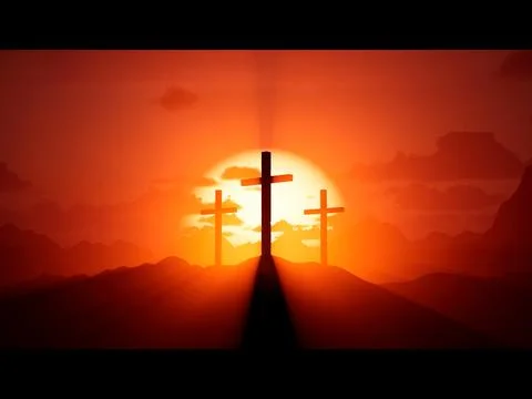 Three religious crosses during sunset on jerusalem hill Stock Illustration