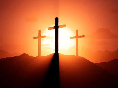 Three religious crosses during sunset on jerusalem hill Stock Illustration