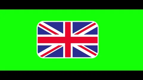 Three repeating united kingdom flags floating against a bright solid green Stock Footage 346121497