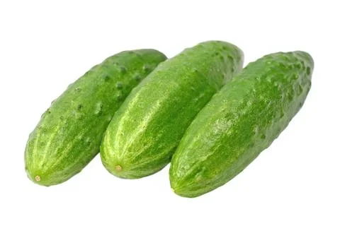 Three ripe green cucumbers.isolated. Stock Photos
