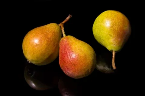 Three ripe pears on a black background Stock Photos