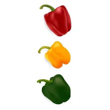 Three ripe vegetables red yellow green peppers	 Stock Illustration